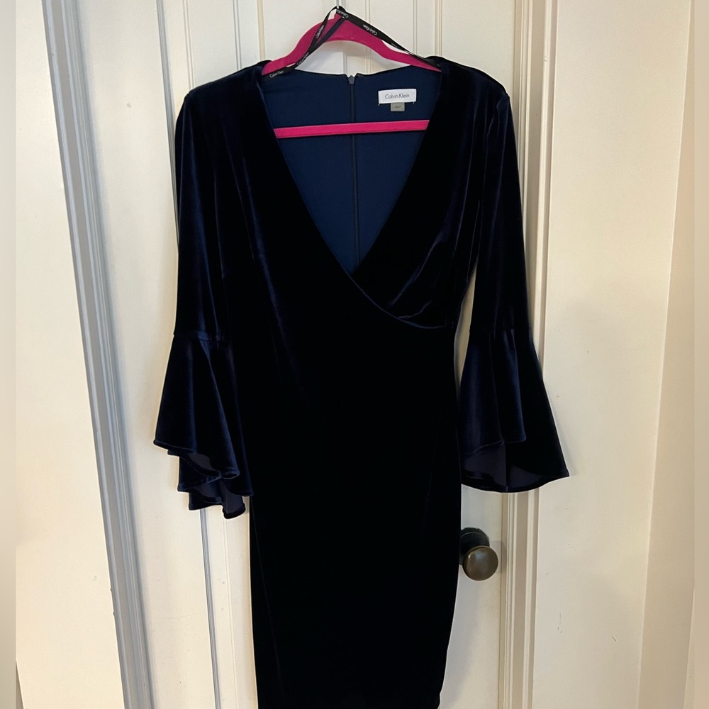 Navy Blue Velvet Calvin Klein Cocktail Dress SZ 4